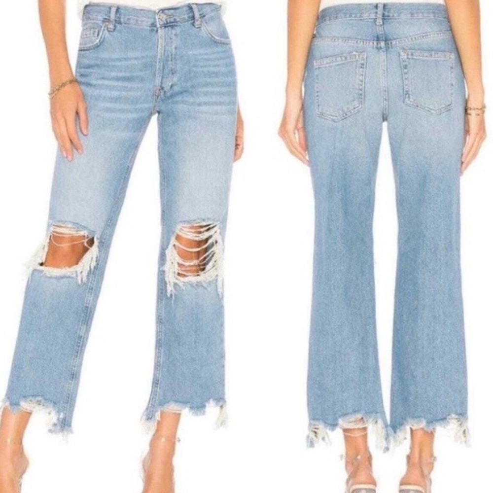 We The Free Light Blue Ripped Straight Leg Jeans